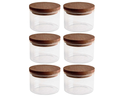 Ensemble pots en verre avec couvercle bois (6 pots ronds - Doria)