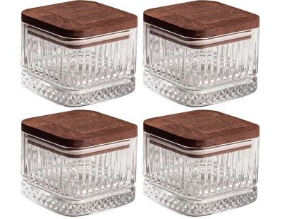 Ensemble pots en verre avec couvercle bois (4 pots carrés - Bella)