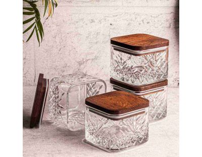 Ensemble pots en verre avec couvercle bois (4 pots carrés - Milla)
