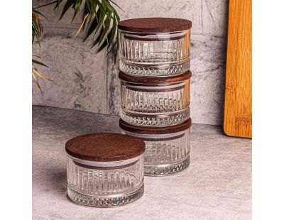 Ensemble pots en verre avec couvercle bois (4 pots ronds - Bella)