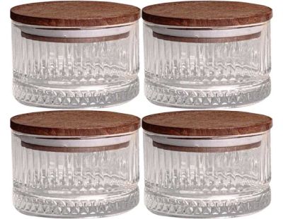 Ensemble pots en verre avec couvercle bois (4 pots ronds - Bella)