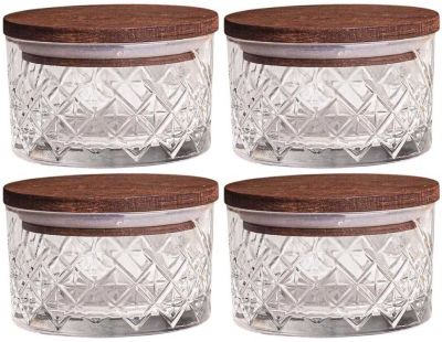 Ensemble pots en verre avec couvercle bois (4 pots ronds - Milla)