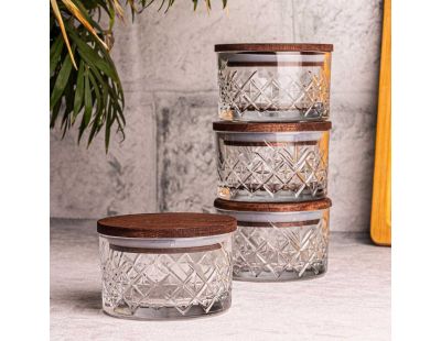 Ensemble pots en verre avec couvercle bois (4 pots ronds - Milla)