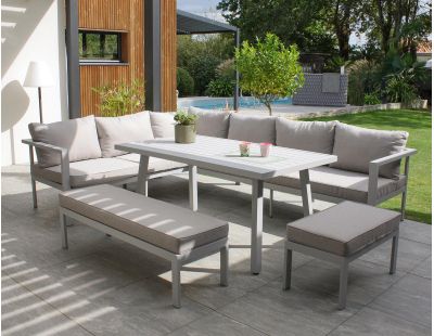 Ensemble repas de jardin 9 places en aluminium Antalya (Gris)