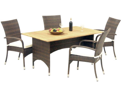 Ensemble repas 4 places en polyrésine et teck