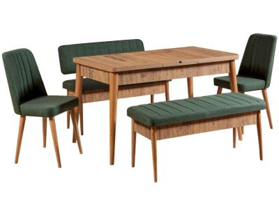 Ensemble repas table chaises et banc Vina (Pin et vert)