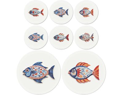 Ensemble sets de table en vinyle et dessous de verre Fish (Lot de 2 sets de table et 6 dessous de verre motifs assortis)