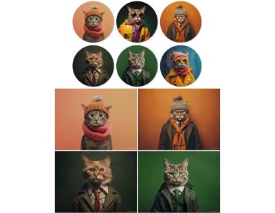 Ensemble sets de table en vinyle 40 x 30 cm et dessous de verre Funny cats (Lot de 4 sets de table et de 6 dessous de verre motifs assortis)