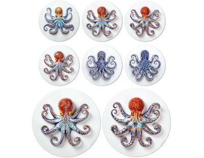 Ensemble sets de table en vinyle 38 cm et dessous de verre Octopus (Lot de 2 sets de table et de 6 dessous de verre motifs assortis)