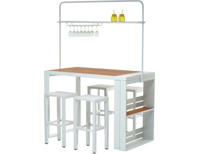 Ensemble table de bar mange-debout avec 4 tabourets empilables