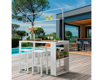 Ensemble table de bar mange-debout avec 4 tabourets empilables