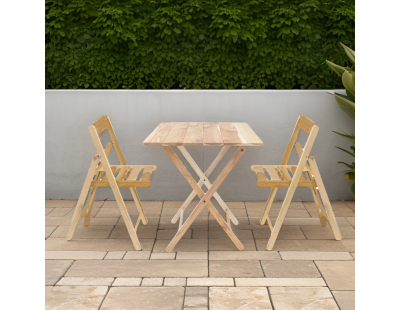 Ensemble table et chaises de jardin pliante en teck FSC (Naturel)