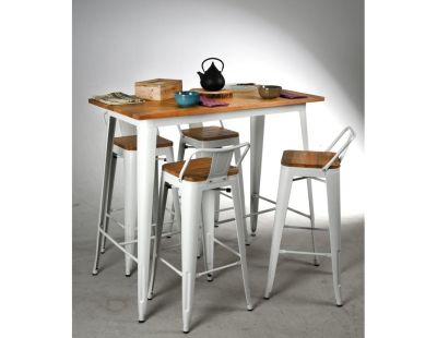 Ensemble table haute et tabourets métal industriel (Blanc)