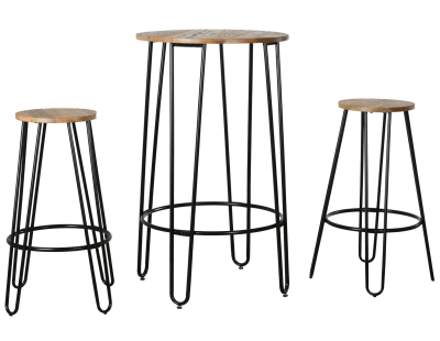 Ensemble table haute et tabourets en métal et bois d'orme huilé
