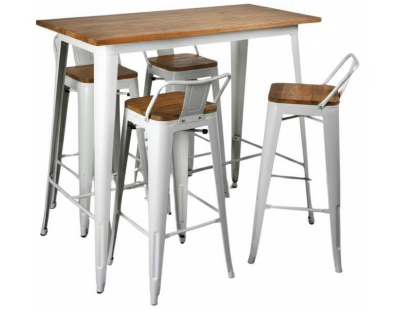 Ensemble table haute et tabourets métal industriel (Blanc)