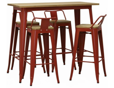 Ensemble table haute et tabourets métal industriel (Rouge)