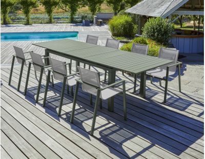 Table de jardin extensible en aluminium 270cm + 8 fauteuils