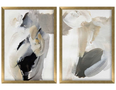 Ensemble de 2 tableaux décoratifs (Abstrait gris et beige)