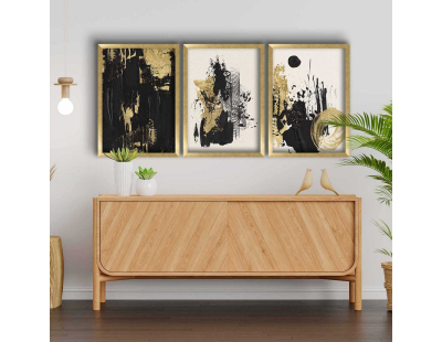 Ensemble de 3 tableaux décoratifs (Abstrait noir et doré)