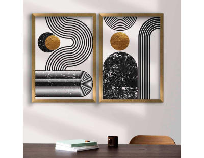 Ensemble de 2 tableaux décoratifs (Abstrait noir et doré)