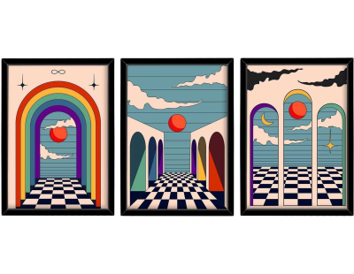 Ensemble de 3 tableaux décoratifs (Arc en ciel)
