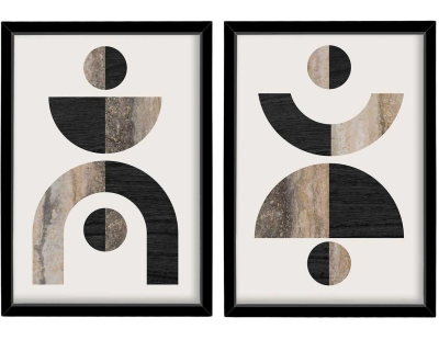 Ensemble de 2 tableaux décoratifs (Abstrait noir et marron)