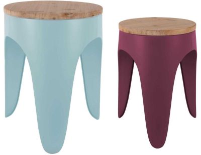 Ensemble de 2 tabourets Double Funky (Bleu et Mauve foncé)