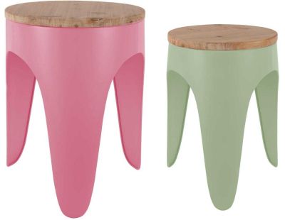 Ensemble de 2 tabourets Double Funky (Rose et Vert)
