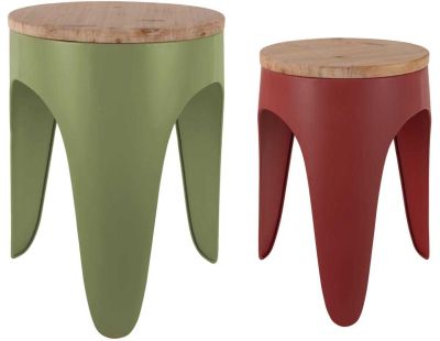 Ensemble de 2 tabourets Double Funky (Vert kaki et Rouge ocre)