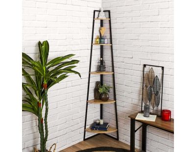 Etagère d'angle en bois et métal 5 niveaux