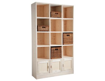 Bibliothèque 12 cases 3 portes en épicéa brut