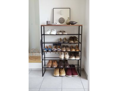Etagère à chaussures en métal et bois Tower (Noir)