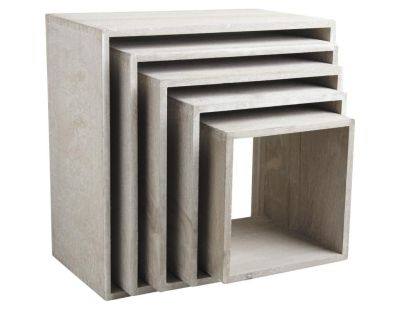 Étagères cube en bois de paulownia (Lot de 5) (Gris patiné)