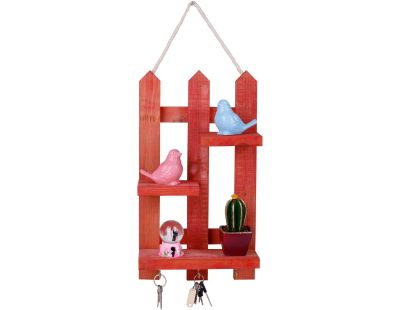 Etagère décorative en bois avec supports à clés Key (Rouge)