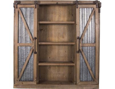 Etagère murale 2 portes coulissantes en bois et zinc