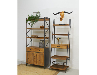 Etagère en pin et métal 1 tiroir