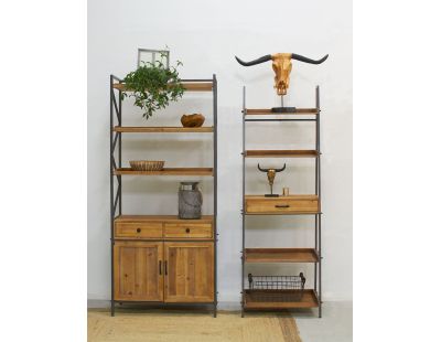 Etagère en pin et métal 2 tiroirs