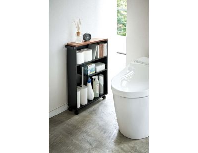 Etagère de toilette sur roulettes métal et bois  Slim (Noir)