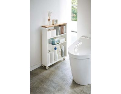 Etagère de toilette sur roulettes métal et bois  Slim (Blanc)