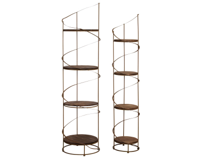 Étagère ronde en bois et métal (Lot de 2)