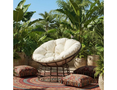 Fauteuil Papasan en polyrésine et acier (Ecru & Chocolat)