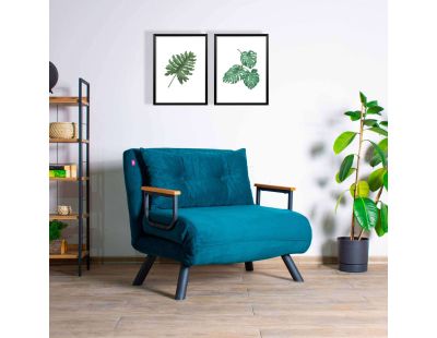 Fauteuil convertible en tissu Sando (Bleu pétrole)