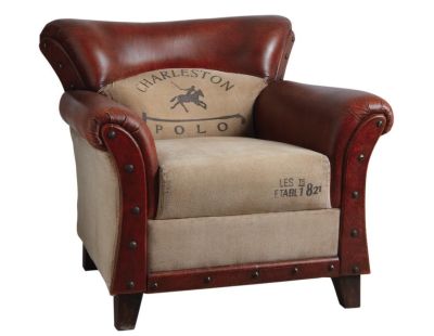 Fauteuil en coton et cuir de buffle Charleston polo