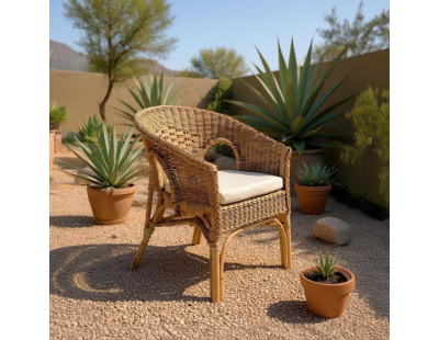 Fauteuil avec coussin en moelle de rotin Galep (Avec coussin)
