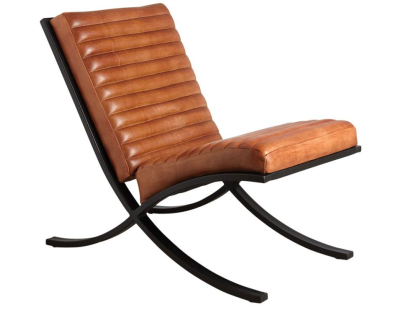 Fauteuil en cuir de buffle pleine fleur et métal