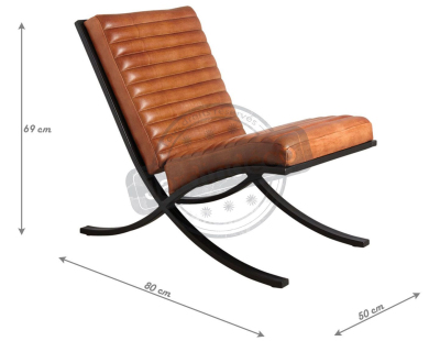 Fauteuil en cuir de buffle pleine fleur et métal