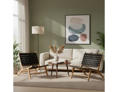 Fauteuil design en teck et nylon tressé (Noir)