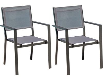 Fauteuil de jardin empilable en aluminium et textilène Tolede (Lot de 2)