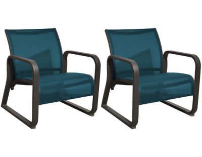 Fauteuil lounge de jardin en aluminium Quenza II (Lot de 2) (Graphite, bleu)