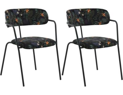 Fauteuil en métal et velours Arrow (Lot de 2) (Noir fleuri)